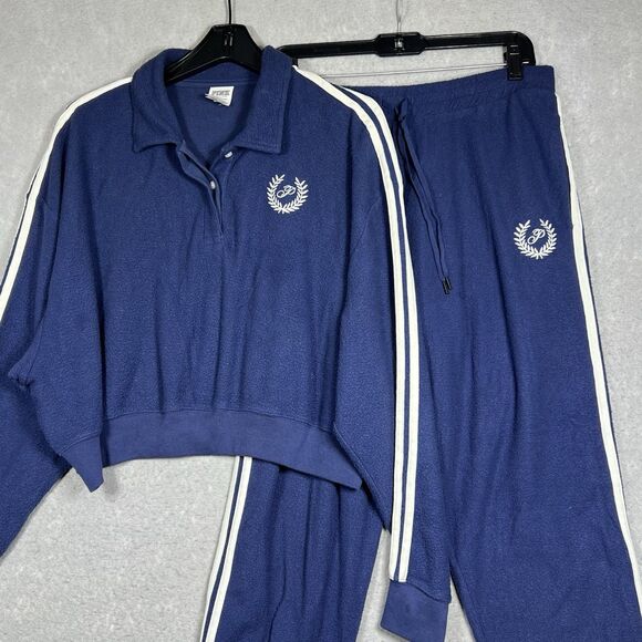 PINK Victoria’s Secret Outfit Set Sweatshirt/ Pants L/ XL Reverse Fleece Cropped - Picture 3 of 15